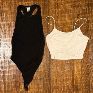 Fashion Nova Value Pack | Black Bodysuit + White Crop Top | Size S | Bundle Deal